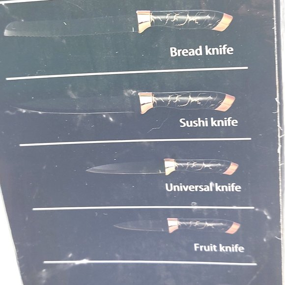 6 Knives Kitchen Cutlery White/Gold Handles Plastic Block Holder EVEYEALTH New - Picture 11 of 14